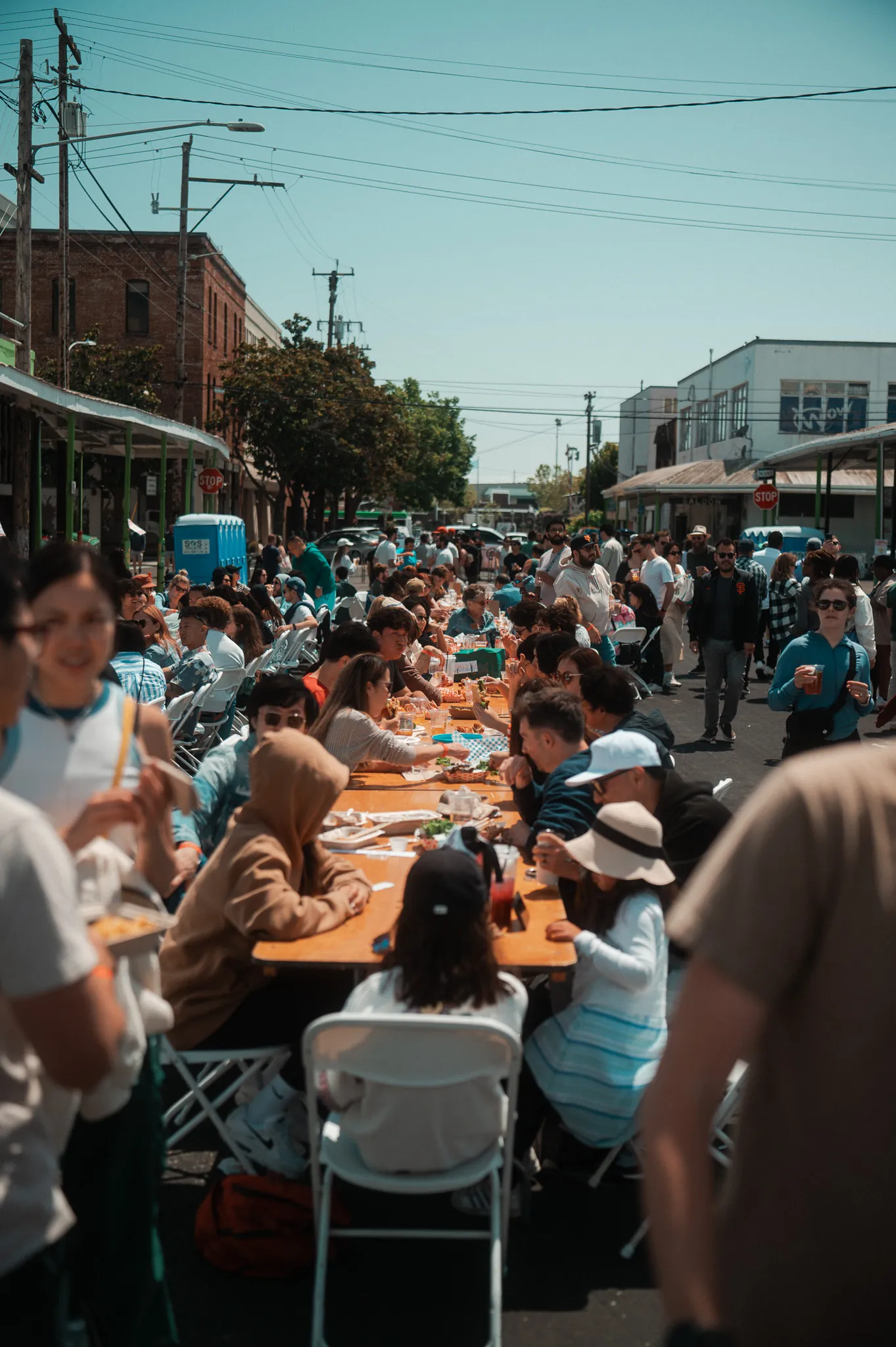 Long shared tables filling the street at Chimaek Festival