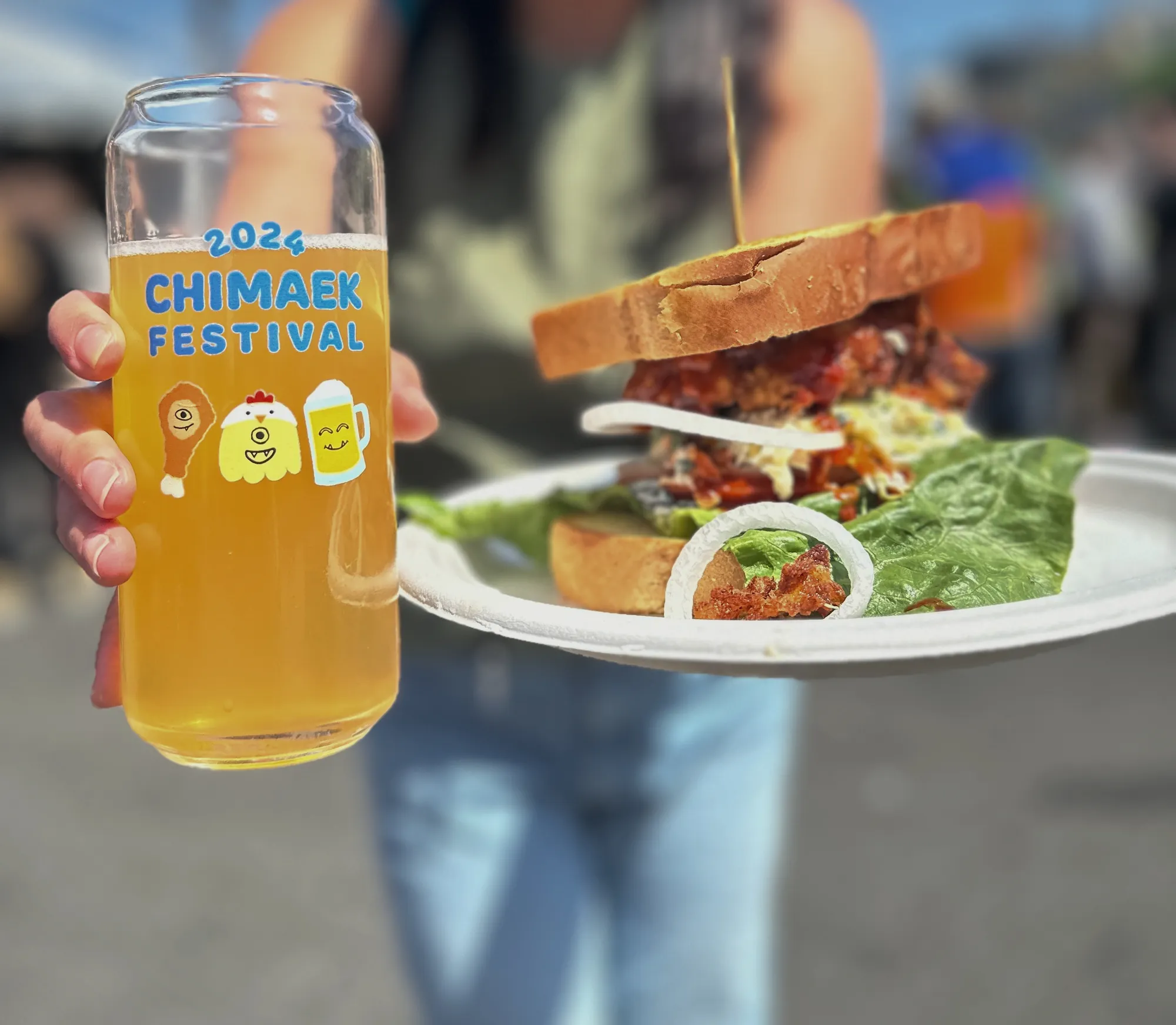 A festival beer and a sandwich held up at Chimaek Festival